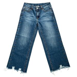 Litz Dark Wash Wide Leg Cropped Frayed Hem Jeans Size 26